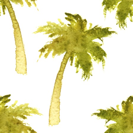 seamless pattern with watercolor palm treesのイラスト素材