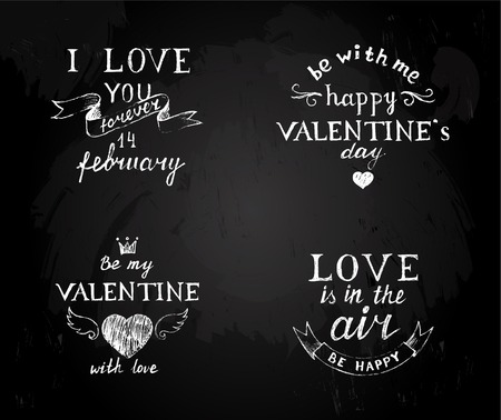 Chalk board  with hand drawn Valentines type designsのイラスト素材