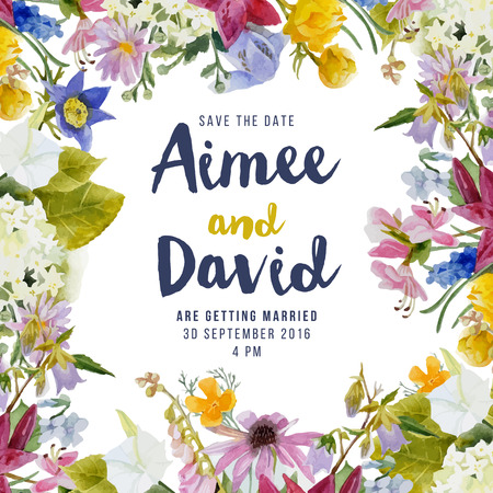 wedding invitation card with watercolor flowersのイラスト素材