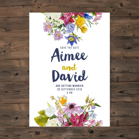 wedding invitation card with watercolor flowersのイラスト素材