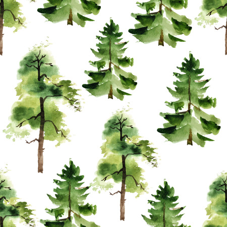 Watercolor trees seamless pattern on white backgroundのイラスト素材