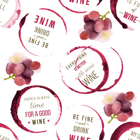 Seamless pattern with wine stains and type designsのイラスト素材