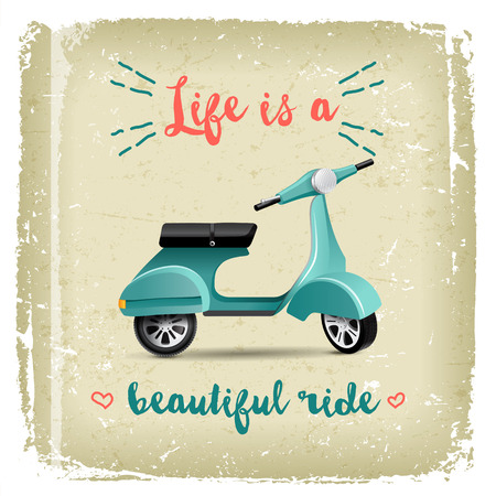 Summer time design with vintage green scooterのイラスト素材