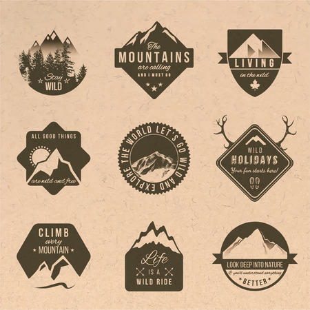 Set of 9 adventure labels with different type designs in vintage styleのイラスト素材