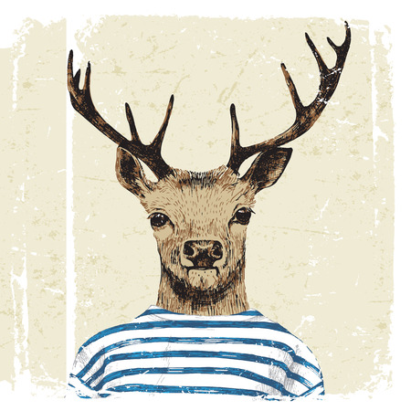 Hand drawn dressed up deer in hipster styleのイラスト素材