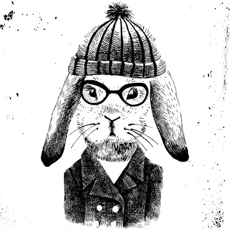 hand drawn illustration of dressed up bunny girlのイラスト素材