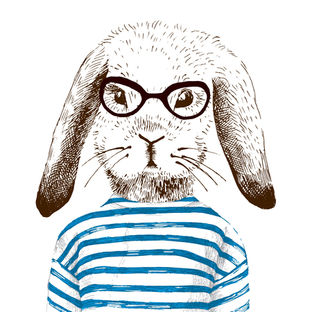 hand drawn illustration of dressed up bunnyのイラスト素材