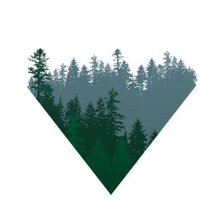 triangle coniferous forests sign over white backgroundのイラスト素材