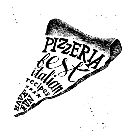 Pizzeria black and white hand drawn letteringのイラスト素材