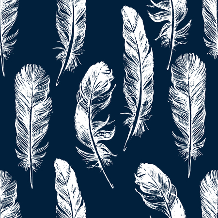 Stripped seamless pattern with hand drawn feathersのイラスト素材