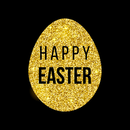 Happy Easter golden egg on black backgroundのイラスト素材