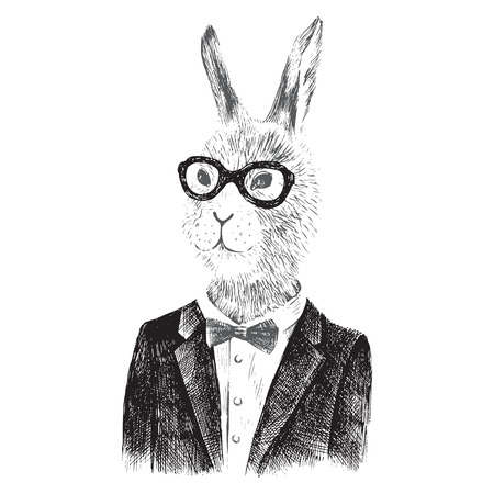 Hand drawn dressed up bunny boy in hipster styleのイラスト素材
