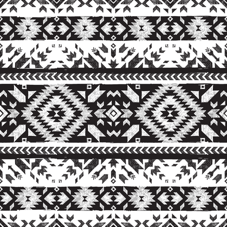 Black and white hand drawn tribal seamless patternのイラスト素材