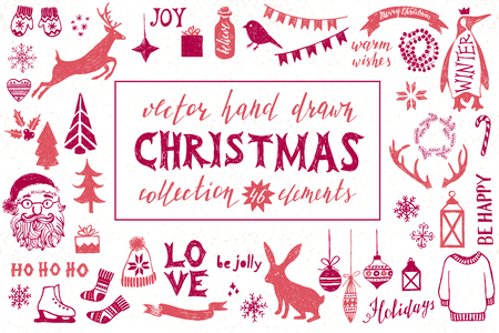 Colorful hand drawn Christmas design elementsのイラスト素材