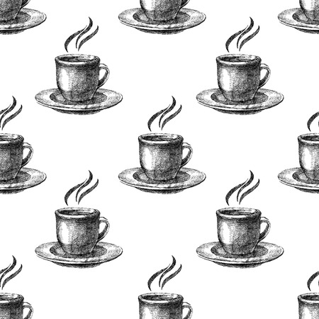 Black and white seamless pattern with coffee cupsのイラスト素材