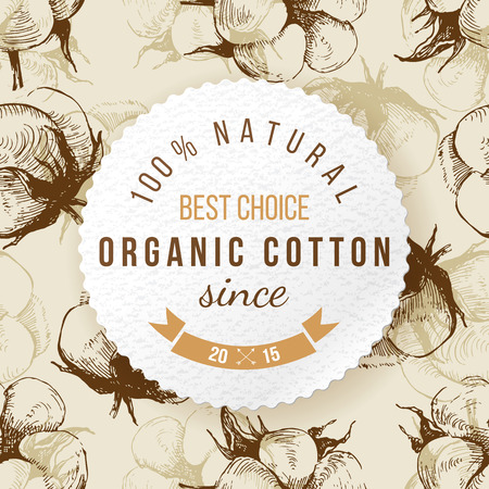 Organic cotton round label on seamless backgroundのイラスト素材