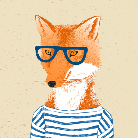 Colorful hand drawn dressed up fox in hipster styleのイラスト素材
