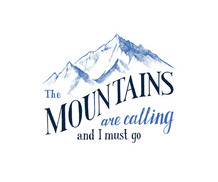 Hand drawn emblem - the mountains are calling and I must goのイラスト素材