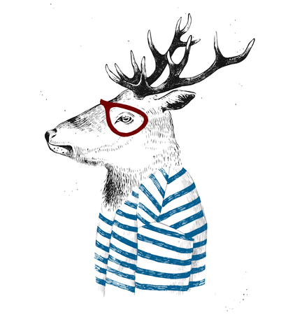Hand drawn dressed up deer in hipster styleのイラスト素材