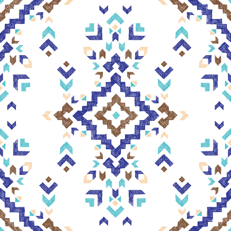 Colorful hand drawn tribal seamless patternのイラスト素材