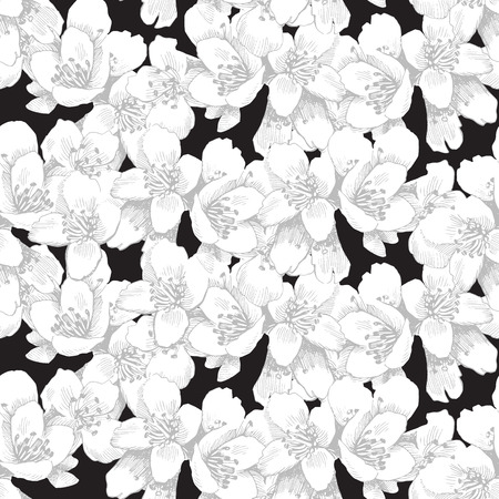 Seamless Pattern With Hand Drawn Jasmineのイラスト素材 イメージマート