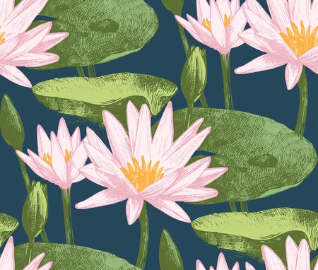 Seamless pattern with water lily flowersのイラスト素材