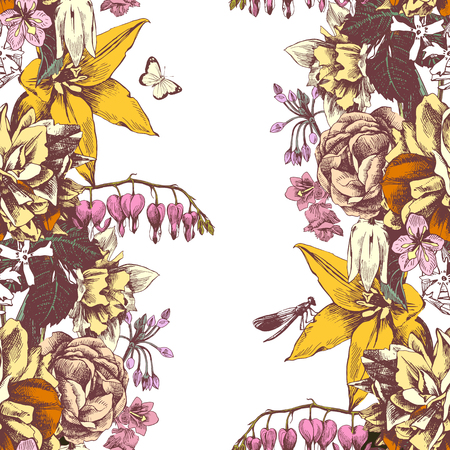 Floral background with garden flowersのイラスト素材