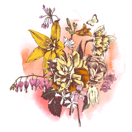 Hand drawn bouquet of spring flowersのイラスト素材