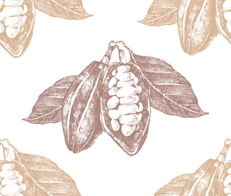 Hand drawn seamless pattern with cocoa beans. High quality vector illustrationのイラスト素材