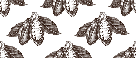 Hand drawn seamless pattern with cocoa beans. High quality vector illustrationのイラスト素材