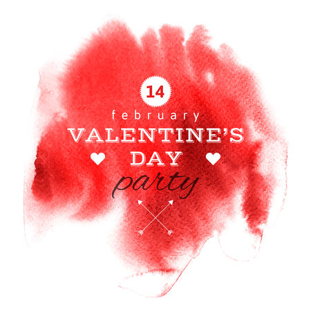 Valentines Day type design on red watercolor background. Vector illustrationのイラスト素材