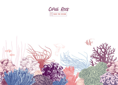 Hand drawn colorful seamless coral border. Vector illustrationのイラスト素材