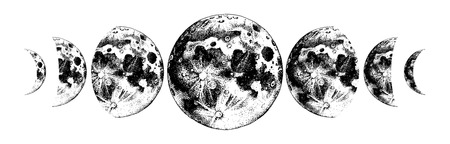 Moon phases. Hand drawn vector illustrationのイラスト素材