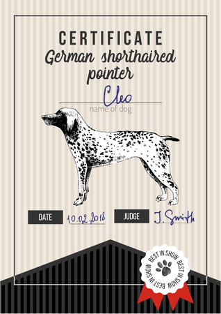 Dog show certificate with german shorthaired pointerのイラスト素材