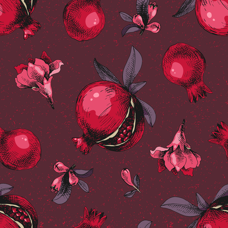 Seamless pattern with hand drawn pomegranates. Vector illustrationのイラスト素材