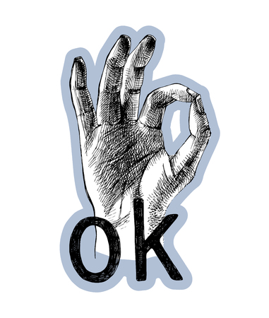 Hand drawn Ok hand gesture with lettering. Vector illustrationのイラスト素材