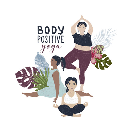 Body positive yoga concept. Vector illustrationのイラスト素材
