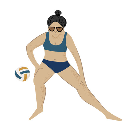 Girl playing beach volleyball. Vector illustrationのイラスト素材
