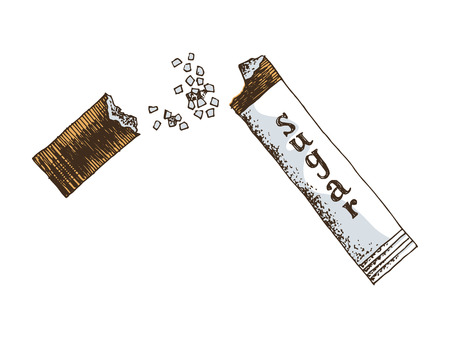 Hand drawn open colorful sugar sachet isolated on white background. Vector illustrationのイラスト素材