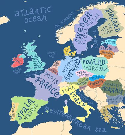 Map of Europe with hand drawn lettering