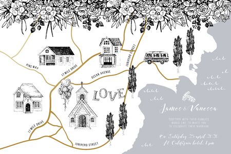 Wedding Card With Mapのイラスト素材
