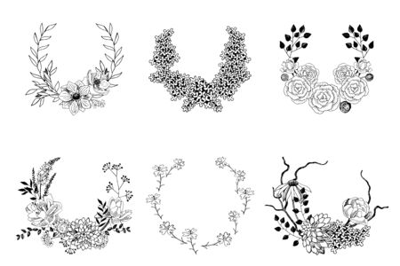 Set of hand drawn floral wreathsのイラスト素材