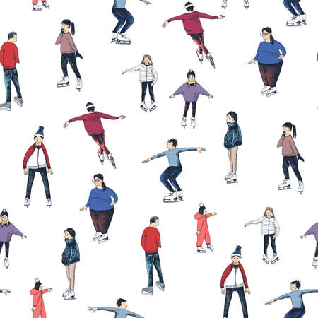 People on the ice rink seamless patternのイラスト素材