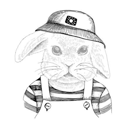 Hand drawn portrait of rabbit with accessoriesのイラスト素材