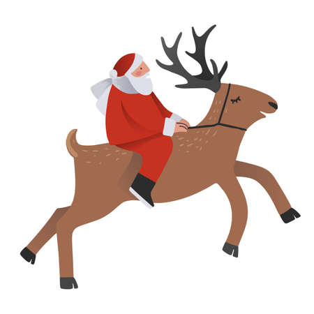 Santa on the deer, flat illustrationのイラスト素材