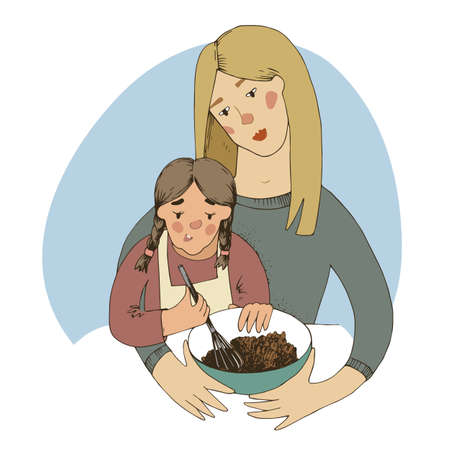 Mother and daughter cooking in kitchenのイラスト素材