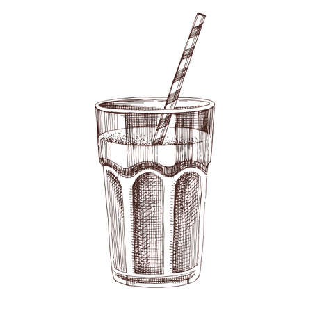 Milkshake with a straw in a glass cupのイラスト素材