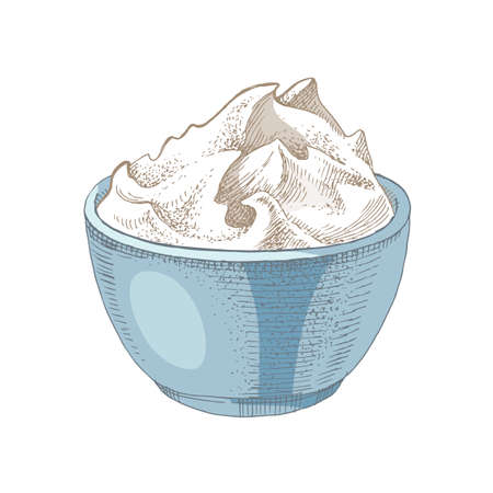 Sour cream in bowl isolated on white.のイラスト素材