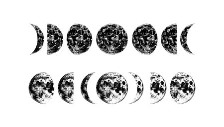 Moon phases. Hand drawn vector illustrationのイラスト素材