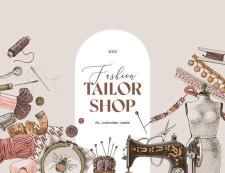 Tailor shop banner on beige backgroundのイラスト素材